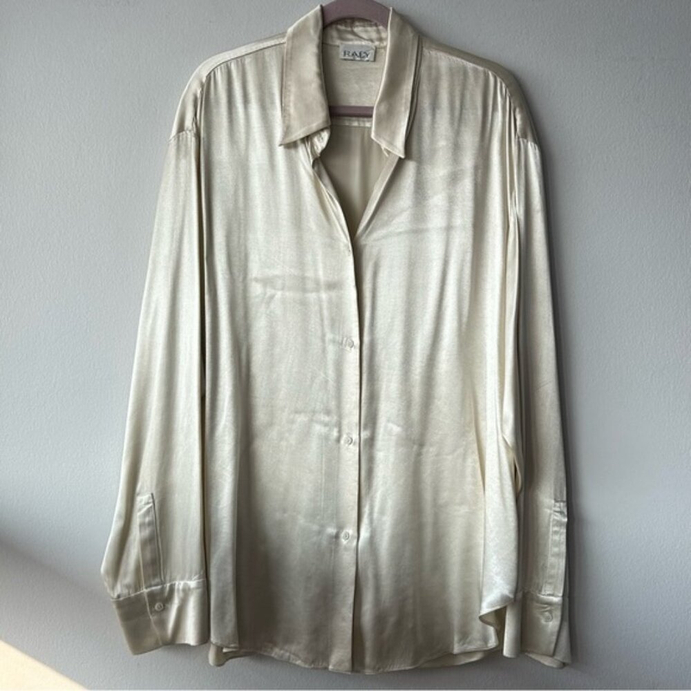 RAEY Cream Satin Button-Up Shirt